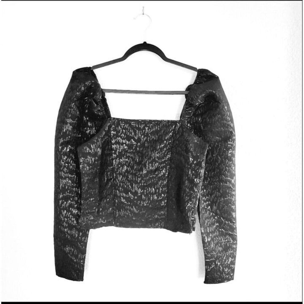 H&M Womens Top Black S Puff Sleeve Shirt Long Sleeve Side Zip New